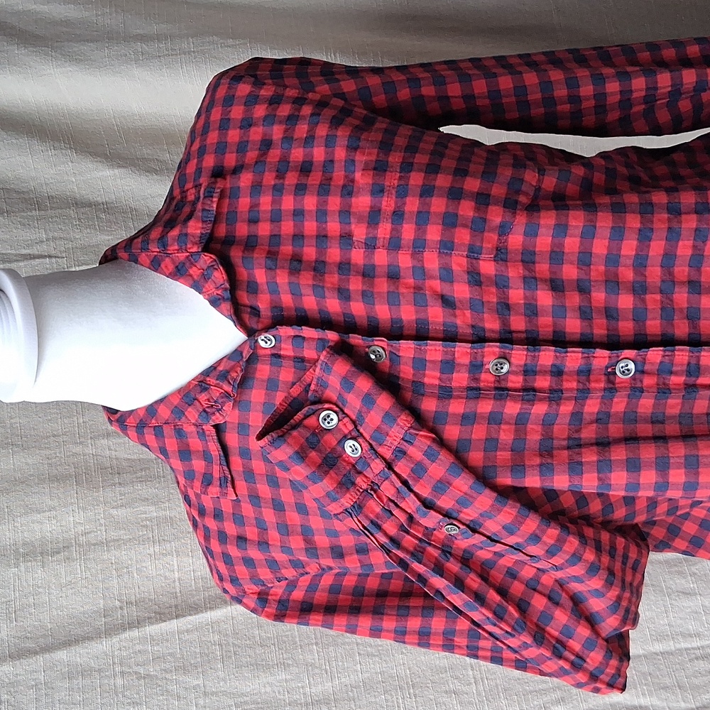 J Crew Gingham Plaid Red Navy Lightweit Size 2